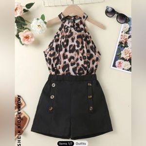 SHEIN kids (size 11/12) leopard halter tank top and black breasted shorts
